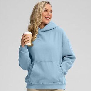 Oversized Fleece Sweatshirt Hoodie in Slate Blue EUC